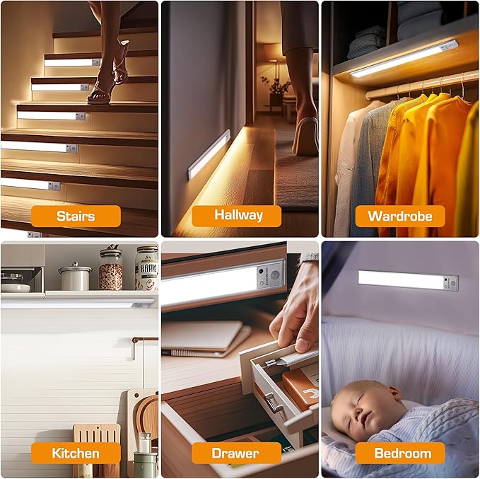 EverBrite 78LED Under Cabinet Lighting, Motion Sensor Light with Remote Control, 3 Color Temperatures & Magnetic Dimmable Closet Lights, Under Counter Lights for Kitchen, Hallway, 200 Lumen, 2 Pack