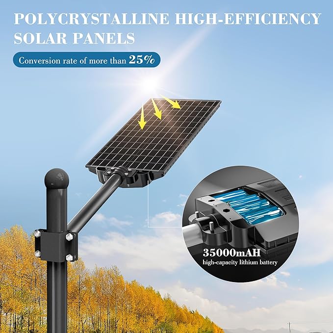 10000W Solar Street Lights - Wide Angle Solar Lights Outdoor Motion Sensor, Commercial Parking Lot Light Dusk to Dawn, 7000K LED Street Light IP66 Waterproof with Remote Control (1Pack)