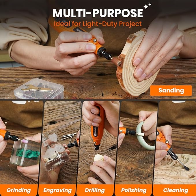 HARDELL Mini Cordless Rotary Tool 3.7V, 5-Speed Rotary Tool Kit with 43 Accessories, Type-C Charging Power Rotary Tool for Engraving, Sanding, Polishing, Drilling, Grinding, Small DIY Crafts