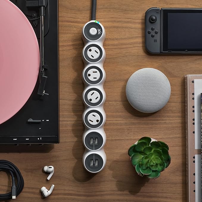 360 Electrical PowerCurve Power Strip, Braided Extension Cord with 4 Rotating Outlets and 4 USB-A Ports, Outlet Extender 5 ft, Surge Protector Power Strip with USB Ports, White