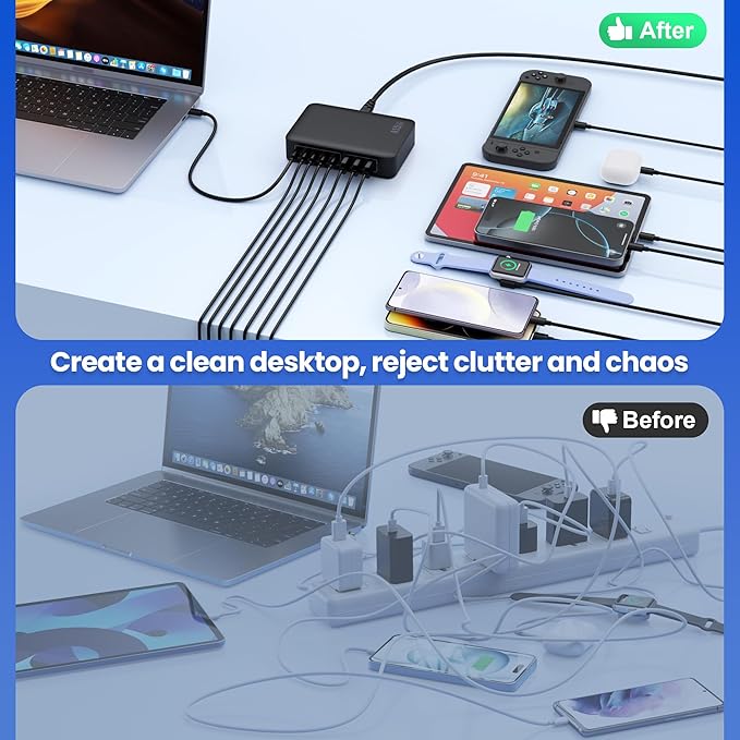 USB C Charger 415W USB C Charger Block, 8-Ports GaN IV Fast Charging Station Hub, Dual PD 100W Laptop Charger Adapter,for MacBook Pro/Air/iPad/iPhone16/15/14/Apple Watch/DELL/Samsung for Home Office