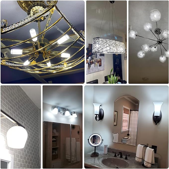 ALIDE E12 75 Watt Replacement LED Candelabra Bulbs C7,6000K Daylight Bright Cool White,800LM T6 7.5W LED E12 Chandelier Light Bulbs for Ceiling Fan Pendant Lighting,Non-dimmable,6 Pack