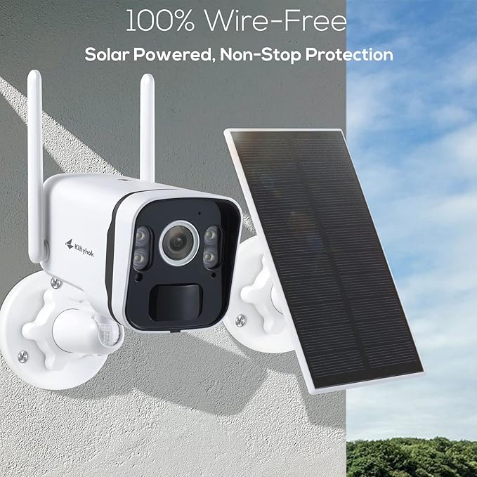 Kittyhok Home Solar Security Camera System Ourdoor | 4pcs 2K Bullet Solar Camera, 4pcs PT Solar Security Camera, Smart Human Detection, Spotlight, Forever Power, 10CH NVR, 64GB Local Storage