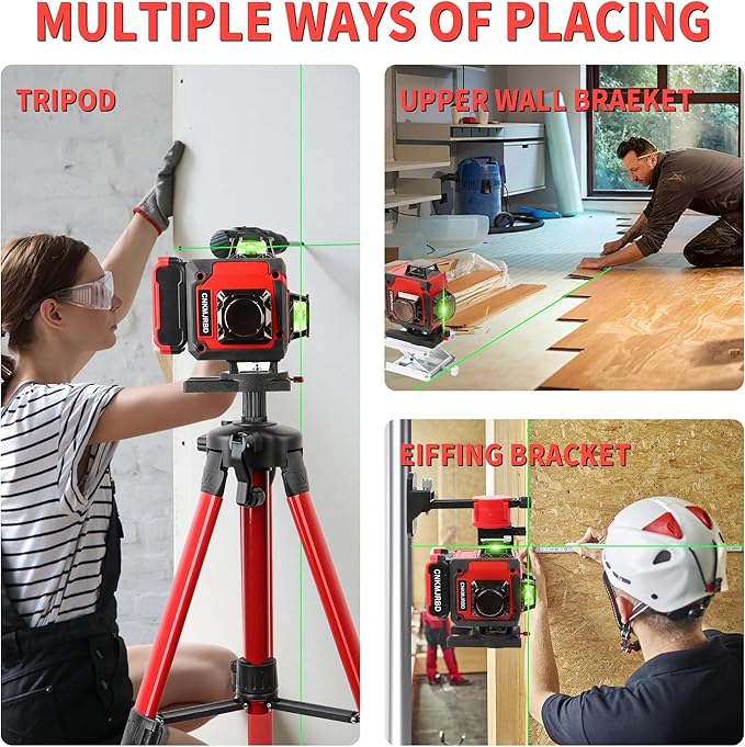 Laser Level 16-Line 4x360°4D Green Cross, with 2 Batteries, Remote Control, Aluminum Base and 40” Tripod, IP-54 Waterproof, Pulse Mode for Outdoor Use for Home Renovation and Construction