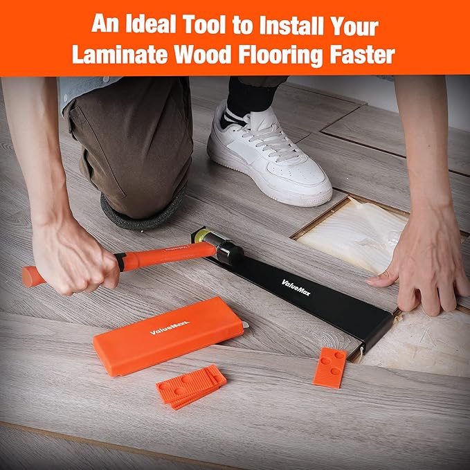 ValueMax Laminate Wood Flooring Installation Kit with Solid Tapping Block, Wider Heavy Duty Pull Bar, Reinforced Double-Faced Mallet with Non-Slip Soft Grip, Foam Kneepads, 30-Piece Spacers