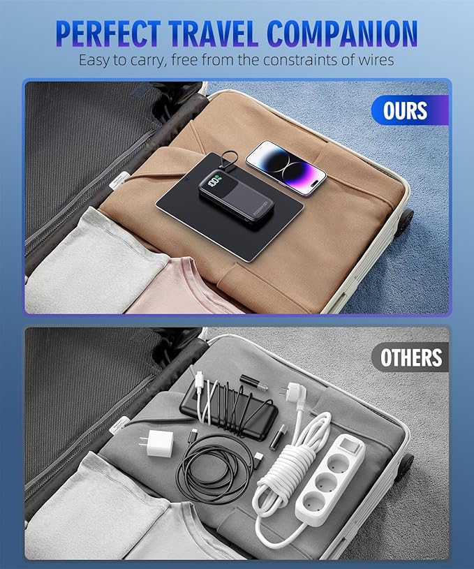 UYAYOHU Portable Charger, Power Bank, 15000mAh Battery Pack Fast Charging Lightweight, Built-in AC Wall Plug and 2 Output Cables with LED Display for iPhone15 14 13 12 11 Samsung iPad etc(Deep Black)