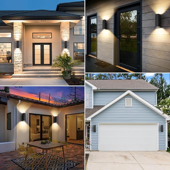 SHlMR Motion Sensor Porch Light 2 Pack, Dusk to Dawn Outdoor Light Fixture Wall Mount with Bulbs Include, Black Outdoor Sconce Lights Aluminum, Modern Up and Down Outside Lights for House, ETL Listed