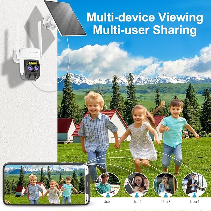 VSTARCAM Solar Camera Outdoor Wireless No Subscription, Dual Cameras, 2K UHD with 10× Zoom, 100% Wire-Free with Battery Powered, 360° Panoramic View, PIR Motion Detection, Siren, 2-Way Audio,IP66