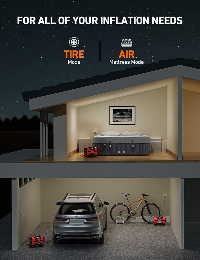 AstroAI Tire Inflator Portable Air Compressor Pump 150PSI 12V DC/110V AC with Dual Metal Motors &LED Light, Automotive Car Accessories&Two mode for car, bicycle tires and air mattresses, Red