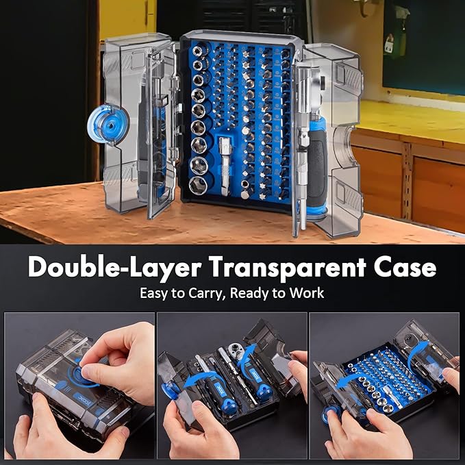 XOOL 78PCS Ratchet Screwdriver Set, Multi-Functional Precision Repair Tool Kit with 41PCS Bits, Precision Bits, 1/4" Sockets, Magnetic Tools for Electronics, Home Repair, DIY Toolbox