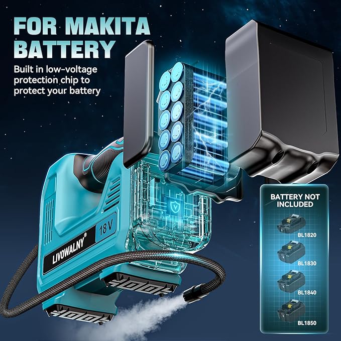 Cordless Tire Inflator Portable Air Compressor Tire Air Pump Compatible With Makita 18V Battery - LIVOWALNY 160PSI Auto Pump with Digital Pressure Gauge for Car Tires, Bicycle, Balloons (No Battery)