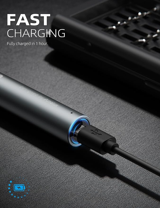 Mini Electric Screwdriver Set, 37 Self-Magnetic Bits, Dual Mode Electric/Manual, 3.7V Rechargeable, Max 3 N.m Torque, Clip Storage Case, Repair Tool for Phone Laptop Camera Watch Computer- Grey