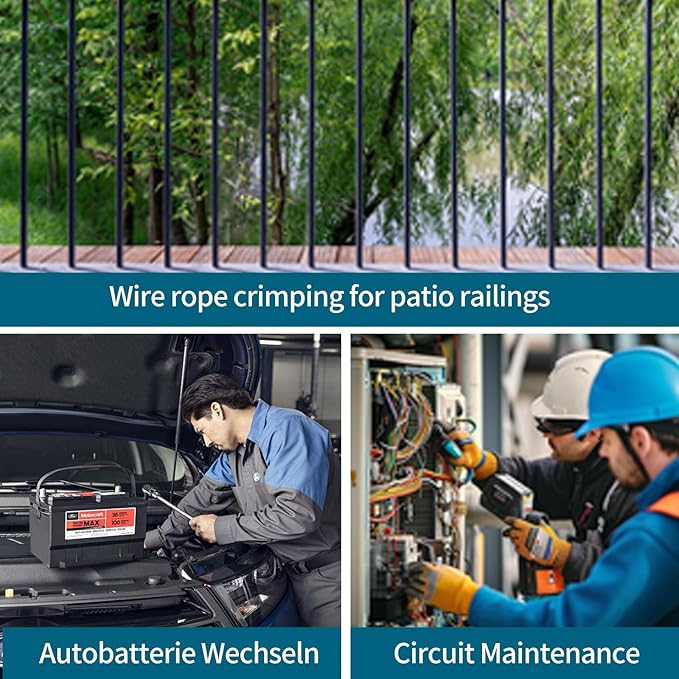 Hydraulic Crimping Tool - 1/8” Wire Rope Crimping Tool with 9 Die Sets (12 AWG to 2/0 AWG) for Battery/Welding Cables & Electrical Wires