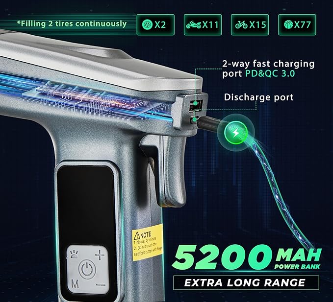 6IN1 Portable Tire Inflator Bike Pump|Escape Tool with Safety Hammer and Seat Belt Cutter|Car Tire Air Pump|Digital Tire Pressure Gauge|Car Accessories for Emergency