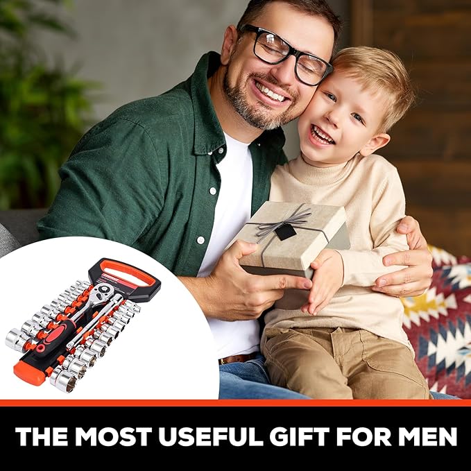 Egofine 21pcs 3/8 Inch Ratchet Socket Wrench Set, Drive Socket Set with 19 Sockets, 6-24mm sockets and 2 Way Quick Released Ratchet Handle and Extension Bar