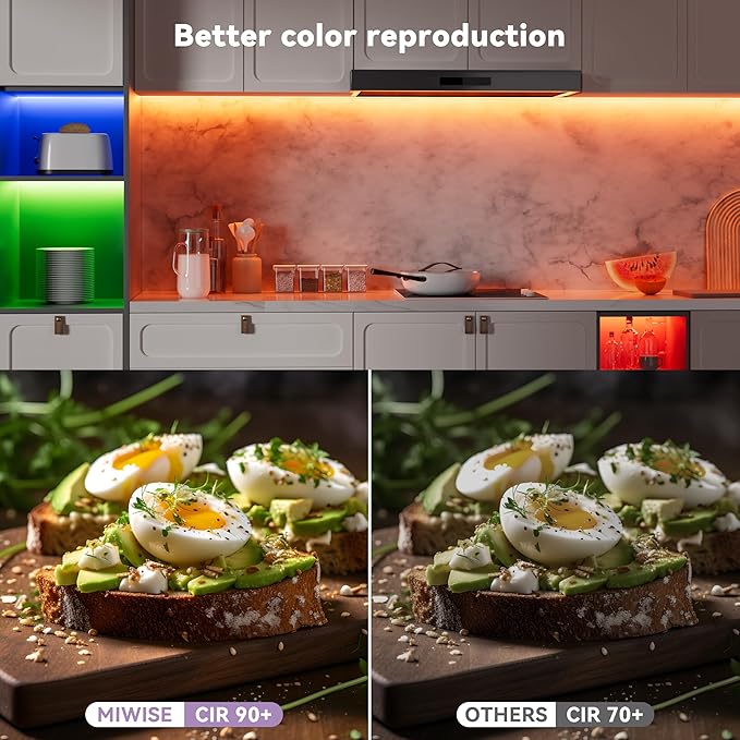 MIWISE RGB COB LED Strip Light 32.8ft/10m,Color Changing Dimmable Strip Light DC24V,Multicolor Flexible Tape Light 10mm Width,for TV,Bedroom,Party DIY Decoration(Power Supply&Controller NOT Included)