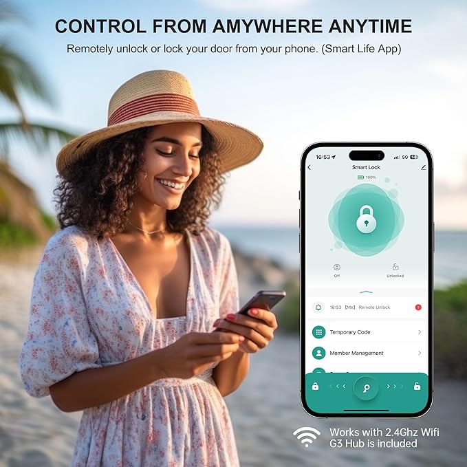 Keypad Wi-Fi Door Locks Smart: Biometric Deadbolt for Front Door, Hornbill Keyless Entry Door Lock Works with Alexa, Keyless Entry Unlock, Auto-Lock/Voice Control for New House, Oil Rubbed Bronze