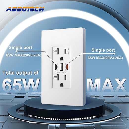 USB Wall Outlet, 65W GaN USB Outlet Receptacles with 3 USB Ports,20 Amp Tamper-Resistant Electrical Outlet with 1 Type A&2 Type C,Screwless Wall Plate Included,UL Listed