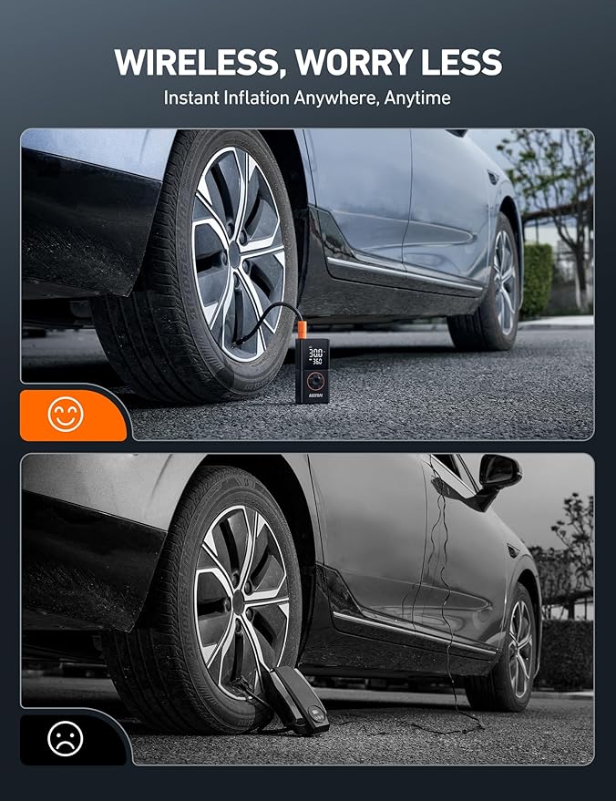 AstroAI L7 Tire Inflator Portable Air Compressor Cordless-2pack Bike Pump with Digital Dual Values Display, 150 PSI Car Tires Pump with LED Lights Air Pump for Cars, Motorcycles, Bikes, Balls