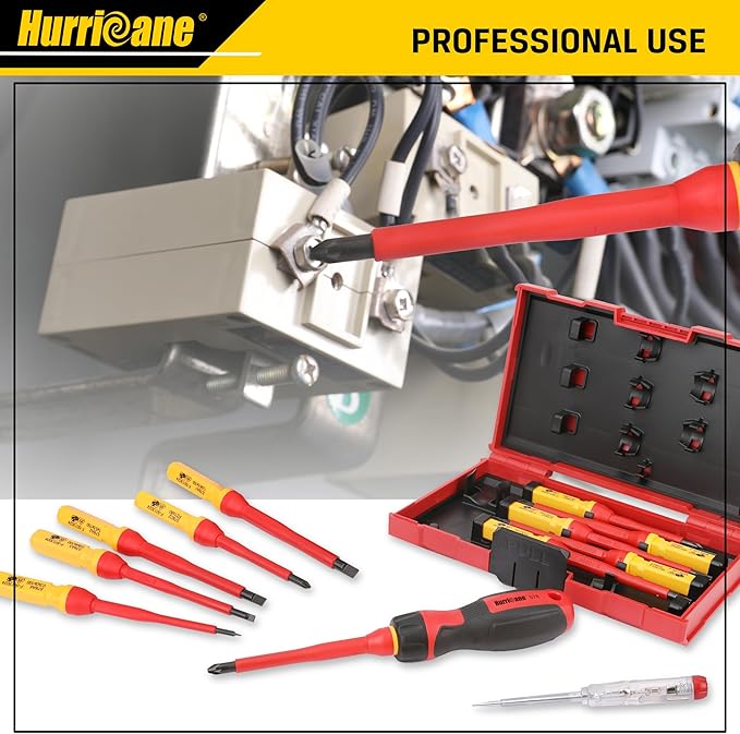 HURRICANE Professional 13 Piece Insulated Electrician Screwdriver Set,1000V Cr-V Magnetic Tip Electrical Tools for Electrician, Slotted, Phillips, Pozidriv, Torx. All-in-1 Industrial & Home Repair Kit