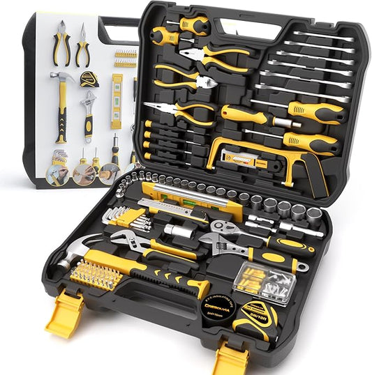 Home Tool Kit 199 Piece Basic Household Auto Repair Tool Set Car Toolbox General Hand Tool Kit for Home Men Women DIY with Plastic Toolbox Storage Case Pliers Wrench Combination