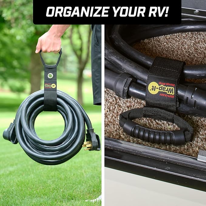 Easy-Carry Wrap-It Storage Straps - 22" (2-Pack) Black with Grommet - Extension Cord Holder Organizer for Garden Hose Storage Cord Straps