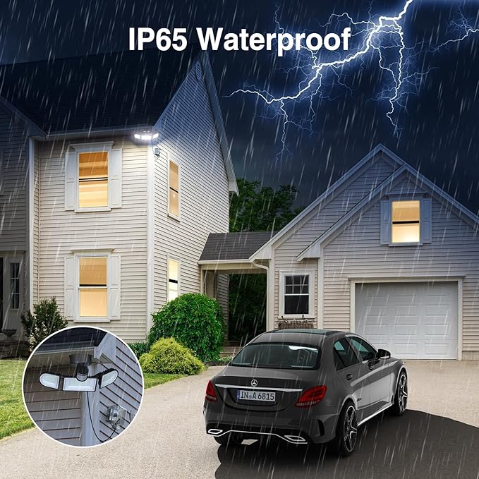 130W Motion Sensor Light Outdoor Plug in, 13000LM LED Security Lights with Remote Control, 3 Adjustable Heads, 3 Modes, Plug in Flood Lights Outodoor IP65 Waterproof for Garage Yard (Black)