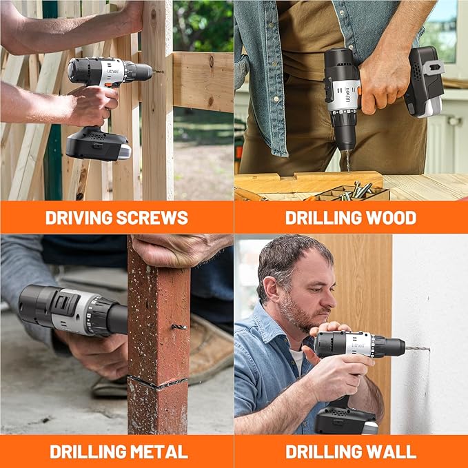 Litheli Cordless Drill Driver, Electric Power Drill with 2 Variable Speed Settings, 1/2 Inch Keyless Chuck, 21+1 Clutch Settings with Maximum Torque of 443 In-lbs (Battery and Charger not Included)