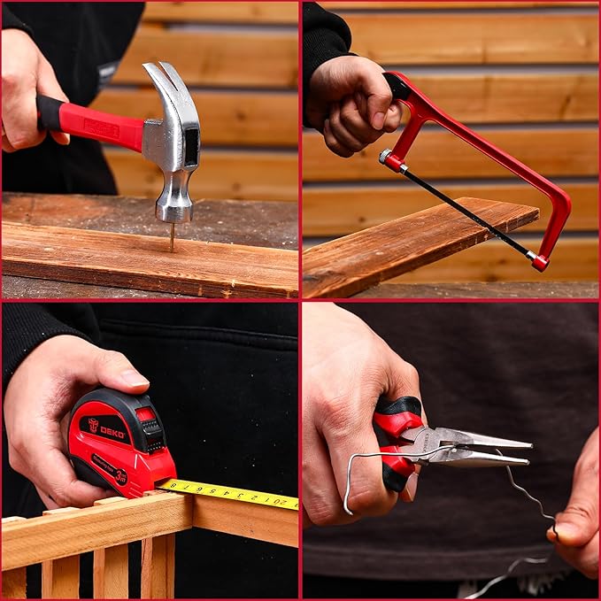 Drill Tool Set:Tool Kit with 12V Power Cordless Drill Hand Repair Tools Box with Drill, Home Tool Kits for Men & Women, Hand Drill Set Perfect for Homeowner, Diyer, Handyman - Red