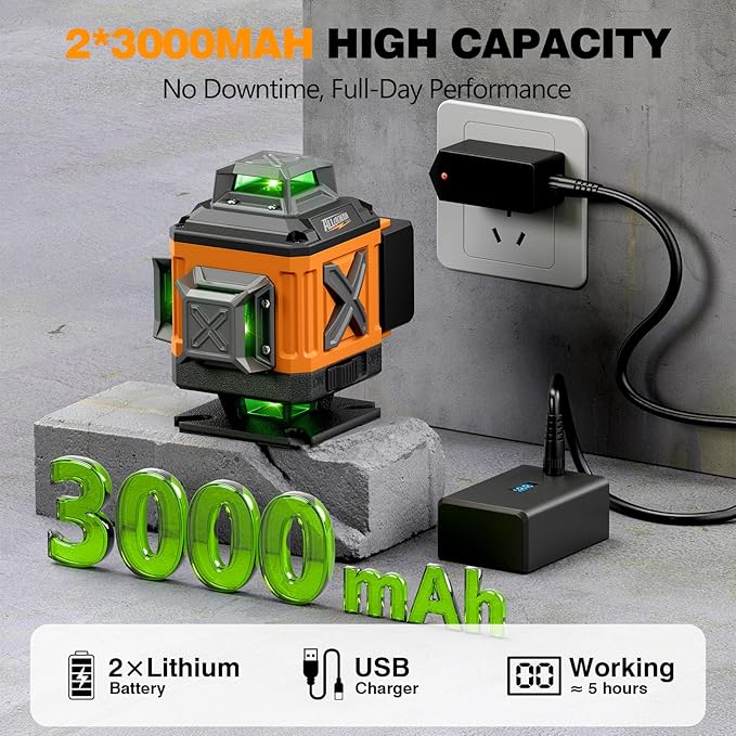 Alloyman Laser Level 4 X 360°Self Leveling with Tripod, 16 Line Lazer Level, 4D Vertical & Horizontal Line, Green Laser Leveler Tool for Construction, Picture Hanging, Floor Tile, Ceiling Installation