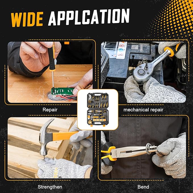 TOLSEN 89-Piece Tool Set Household Tool Kit, Hammer, Screwdrivers, Drill Bits, Socket Wrench, Hex Key, Tape Measure, Plastic Toolbox Storage Case