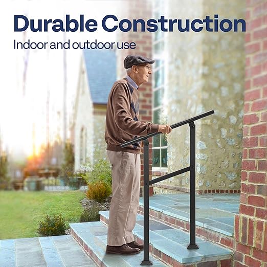 VIVOHOME 2-Pack 2 Step Hand Rails for Outdoor Steps, Galvanized Steel Railing, Black Oval Exterior Hand Railing for Porch, Deck, or Indoor Stairs, Railing Kit