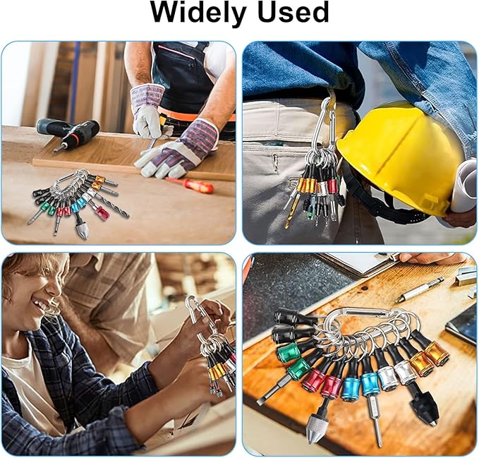 Linkstyle 12PCS 1/4 Inch Hex Shank Screwdriver Bits Holder Extension Bar Keychain Screw Adapter Drill Fast Change Portable Hand-held Bit Holder for Electric Screwdrivers and Drill Bit (6 Colors)