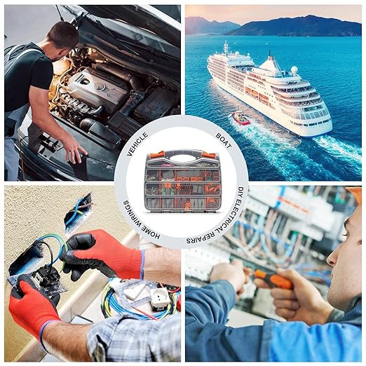 DT Deutsch Connector Kit, 2 3 4 6 8 Pin Grey Waterproof Electrical Connector w/Heat Shrink Wire Connectors, Wire Crimper Stripper Pin Socket Removal Tool for Automotive Motorcycle Truck Marine