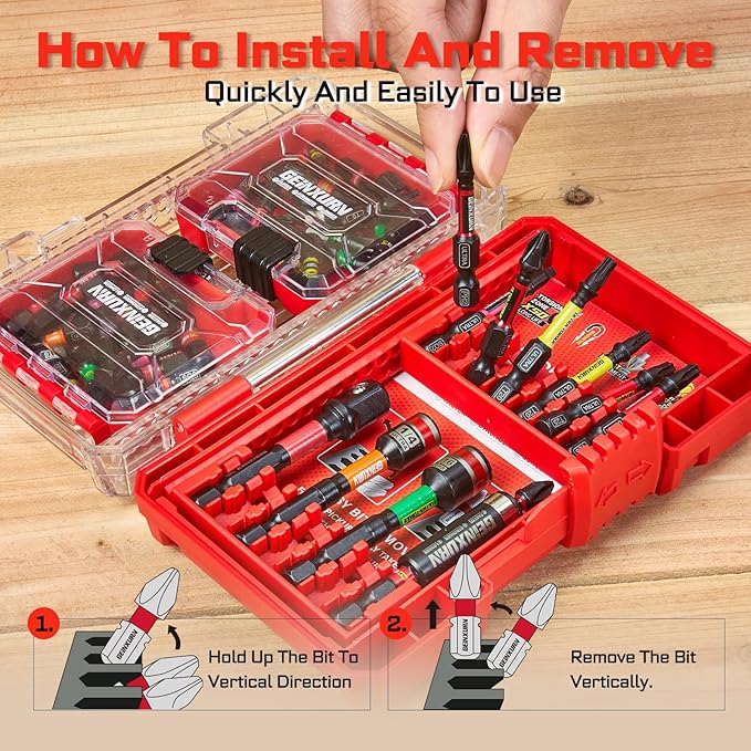 113Pcs Impact Screwdriver Bits Set, Magnetic S2 Steel 1”/2”Phillips/Square/Torx/Slotted/Security Torx/Hex Bits Tips,Impact Bit Holder and Nut Driver and Socket Adapter with Storage Box Case
