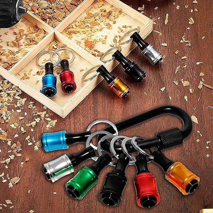 LUEXBOX 1/4 Inch Bit Holder Keychain, Hex Screwdriver Bits Holder Extension Bar, Quick Change Screw Bit Holder for Most Electric, Hand-held Screwdrivers and Drill Bits (A: Multicolored 6pack)