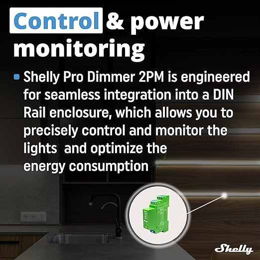 Shelly Pro Dimmer 2PM | Wi-Fi & LAN 2-Channel Smart Dimmer with Power Metering | Home Automation | Bluetooth Gateway | DIN Rail | Compatible with Alexa & Google Home | Dimmable Lights