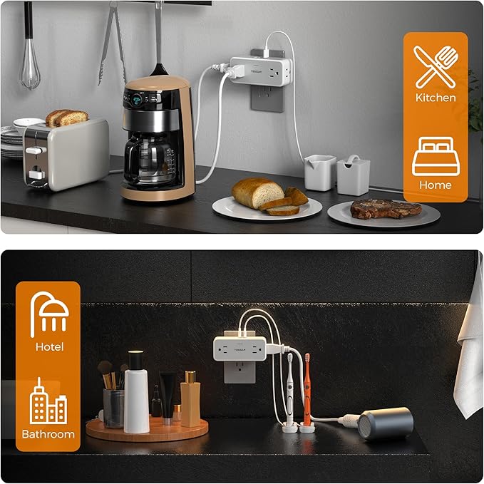 Multi Plug Outlet Splitter, TESSAN 4 Wall Outlet Extender with 3 USB Wall Charger(1 USB C), Surge Protecter 900J, Widely Spaced Multiple Plug Expander