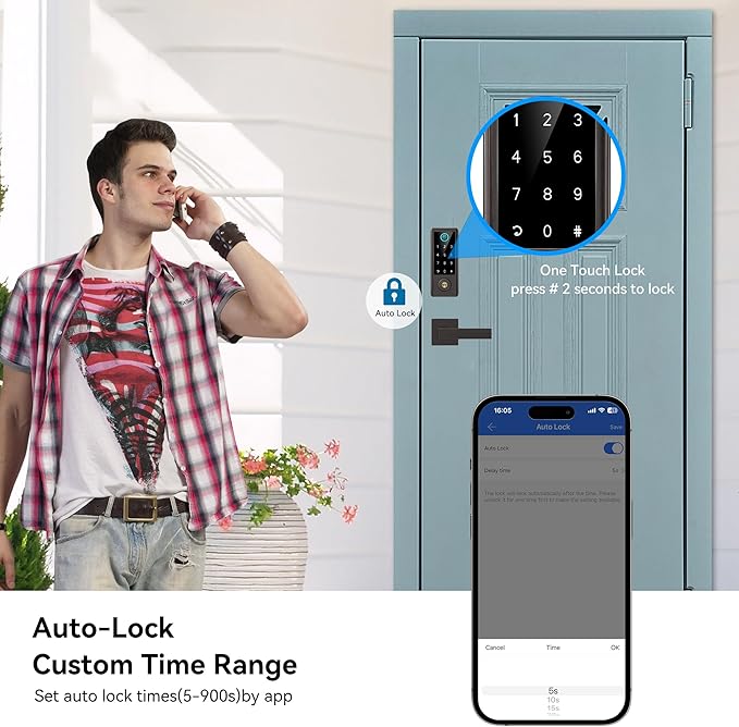 BEBASIA Smart Fingerprint Door Lock with Handle Set, Full App Control, Electronic Digital Touchscreen Keypad, Deadbolt Smart Locks for Front Door, Auto Lock, Aged Bronze