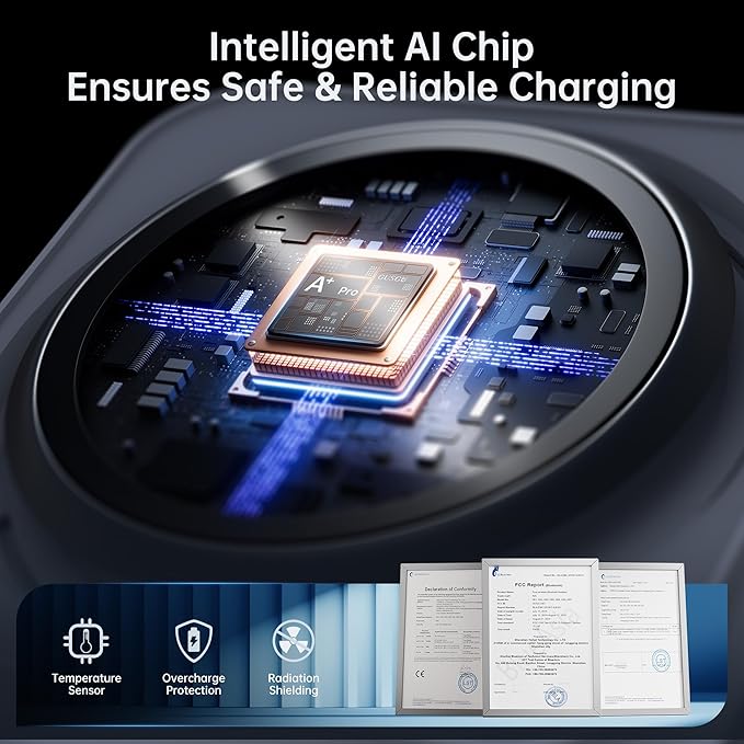 GUSGU 3 in 1 Wireless Charging Station with Real-Time Power and Time Display, Foldable Charging Stand, Compatible with iPhone 17/Air/16/15/14/13/, Apple Watch Series 11/SE3/ Ultra 3, AirPods Pro 3