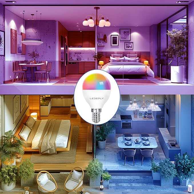 A15 LED Smart Bulb, 5W=40W,Compatible with Alexa, Google Assistant, E12 Base, Dimmable, 2.4G WiFi ONLY, RGB Color Changing, Tunable White 2700K-6500K, Globe Shape, G45 Ceiling Fan Light Bulbs 4 Pack