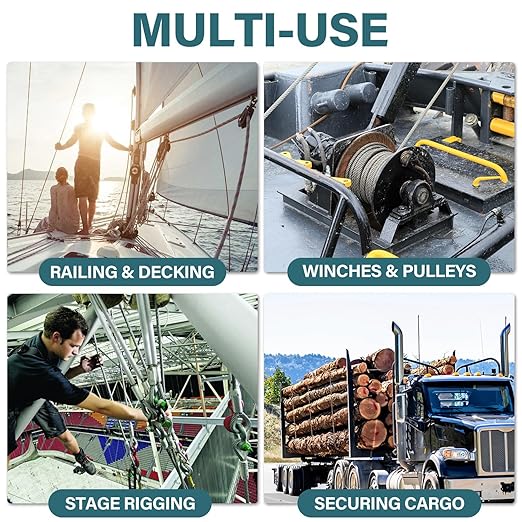 3/16 Wire Rope, 150ft 3/16 Stainless Steel Cable Wire, 7x19 Strand Aircraft Cable Wire Rope Kit, 3700lbs Breaking Strength with 3/16 Cable Clamps,Thimble for Deck Railing Shade Sails String Lights