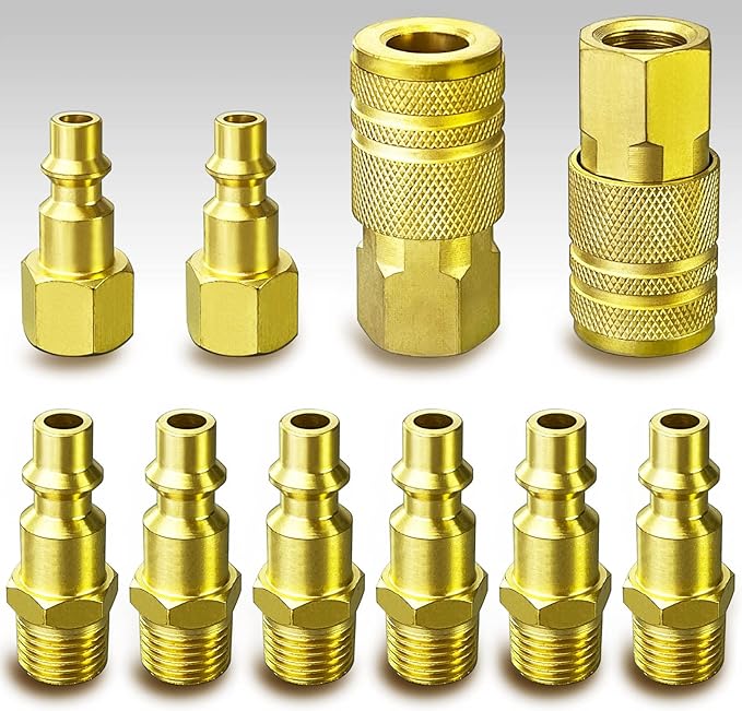 1/4" NPT Solid Brass Air Coupler and Plug Kit,Air Compressor Fittings, Air Compressor Hose Kit, 10pcs Air Line Fittings Quick Connectors