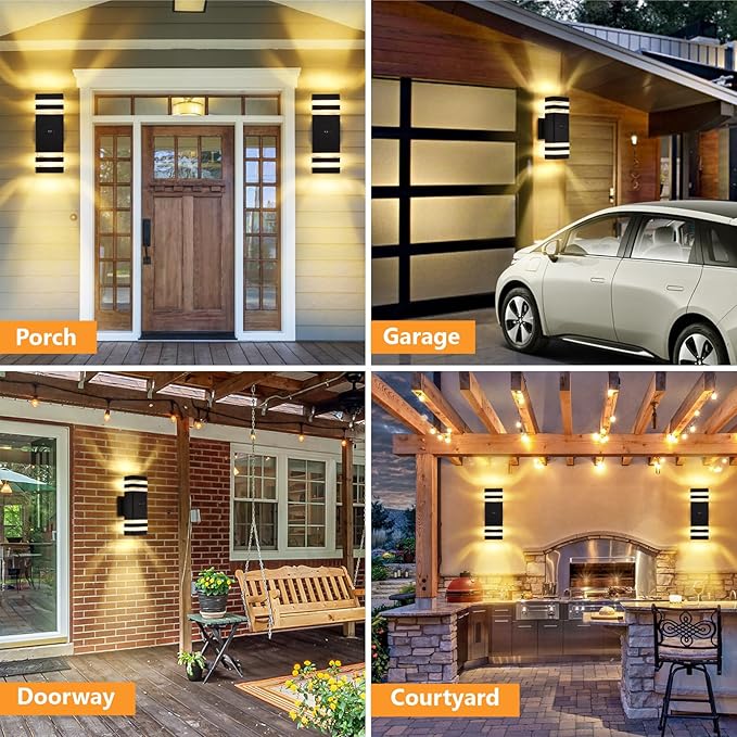 DASTOR Motion Sensor Outdoor Wall Lights 2 Pack, Dusk to Dawn Outdoor Lighting, 2-Layer Exterior Porch Light Fixtures, Up and Down Outside Lights for House Garage