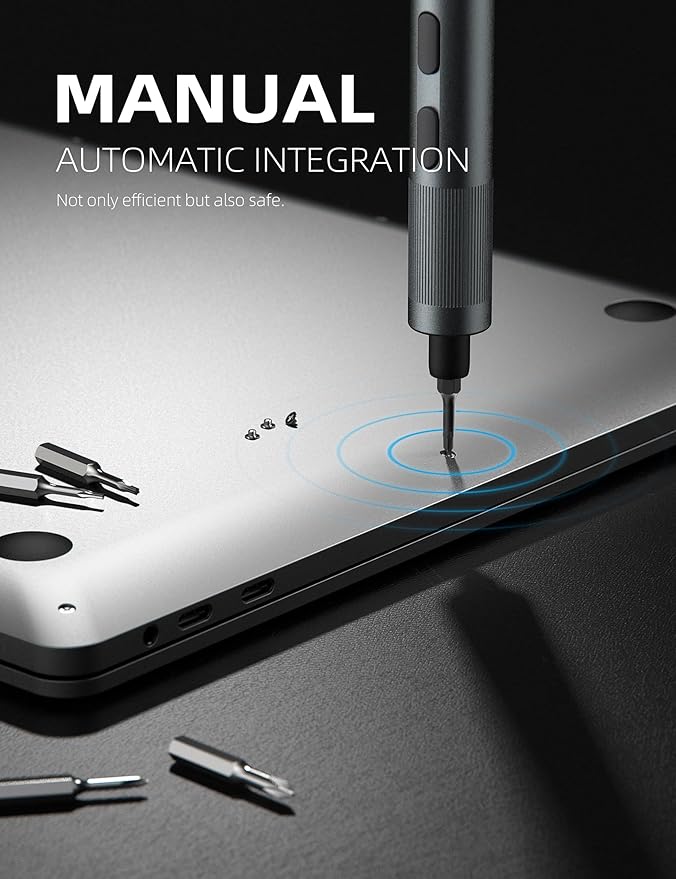 Mini Electric Screwdriver Set, 37 Self-Magnetic Bits, Dual Mode Electric/Manual, 3.7V Rechargeable, Max 3 N.m Torque, Clip Storage Case, Repair Tool for Phone Laptop Camera Watch Computer- Grey
