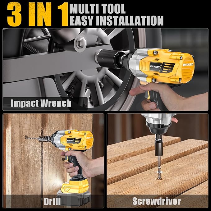 Impact Wrench Compatible with DeWalt 20V MAX Battery: 1/2 Inch Hog Ring Impact Driver High Torque - 1360N.m/1000Ft-lbs Cordless Impact Gun - Brushless Motor with LED Light - Tool Only