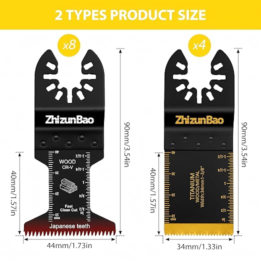 12PCS Titanium Oscillating Saw Blades, Multitool Blades for Wood, Plastic and Soft Metal Nails, Oscillating Tool Blades Kits Fit Dewalt, Bosch, Ryobi, Milwaukee, Rockwell