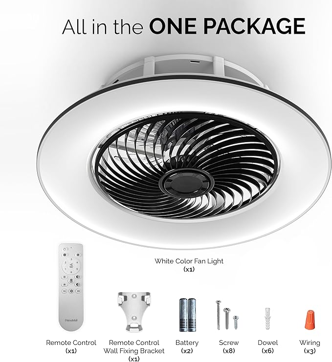 Bladeless Ceiling Fan with Light and Remote Control Low Profile Ceiling Fan 22" Modern Enclosed Multi-Speed Indoor Ceiling Fan 3 Color Temperatures Smart LED Dimmable Lighting (Black)