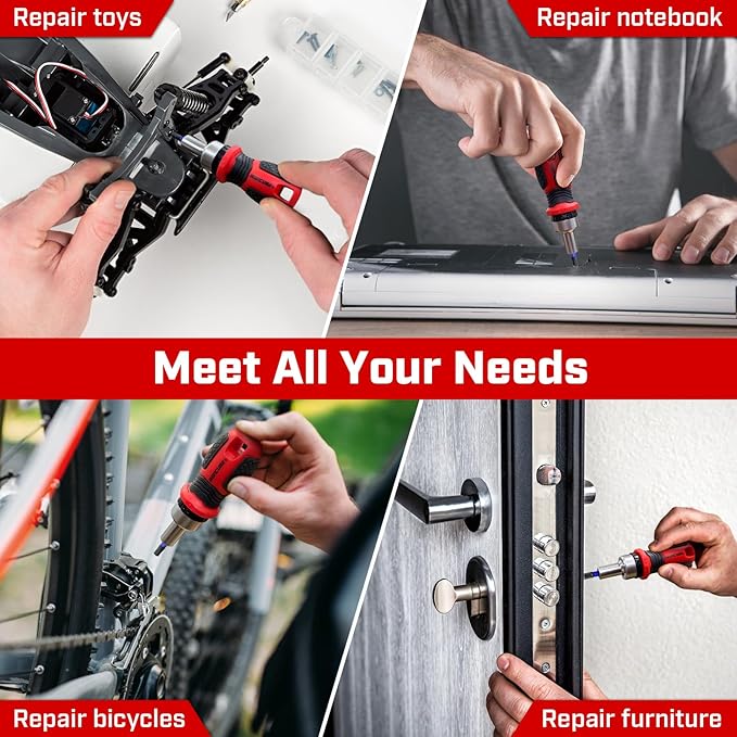 Magnetic Hex Screwdriver Set: 6 in 1 Multi Bit Drive Set with Interchangeable Ratchet Handle - Portable Repair Tool Kit for DIY Bicycle Furniture