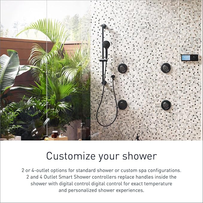 Moen Matte Black Smart Shower 2-Outlet Digital Shower Controller for Thermostatic Shower Valve, TS3302BL